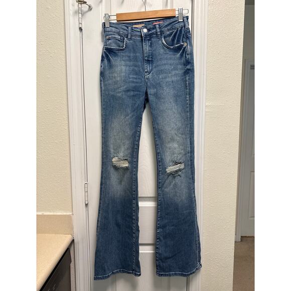 Anthropologie Pilcro The Icon Flared Distressed Medium Wash Boho Jeans Size 25 - Picture 4 of 8